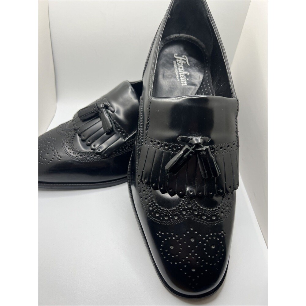 Men's 10 EEE X-Wide Florsheim Lexington black wingtip loafers dress shoes 17073